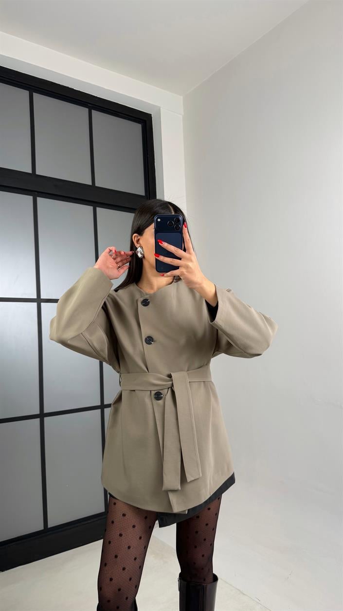 Haki Astarlı Kemerli Muadil Ceket GAUS-00990