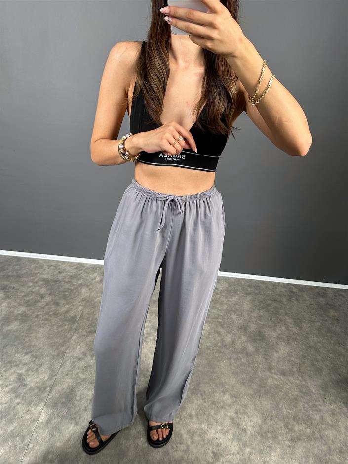 MD Gri Beli Lastikli Cepli  İthal Kumaş Rahat Dokuma Muadil Pantolon