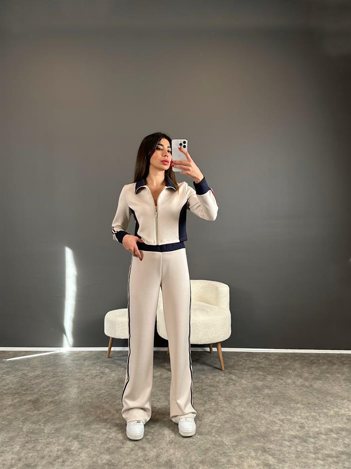 Motta Krem Model Şeritli İkili Takım