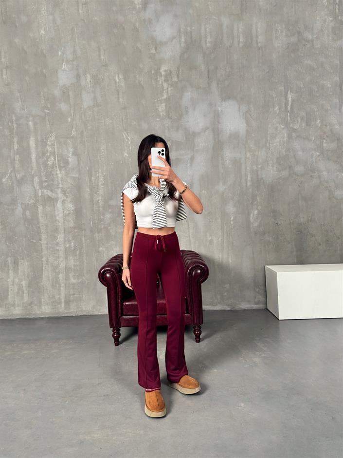 Lefko Bordo ZR Model Çımalı İspanyol Paça Pantolon