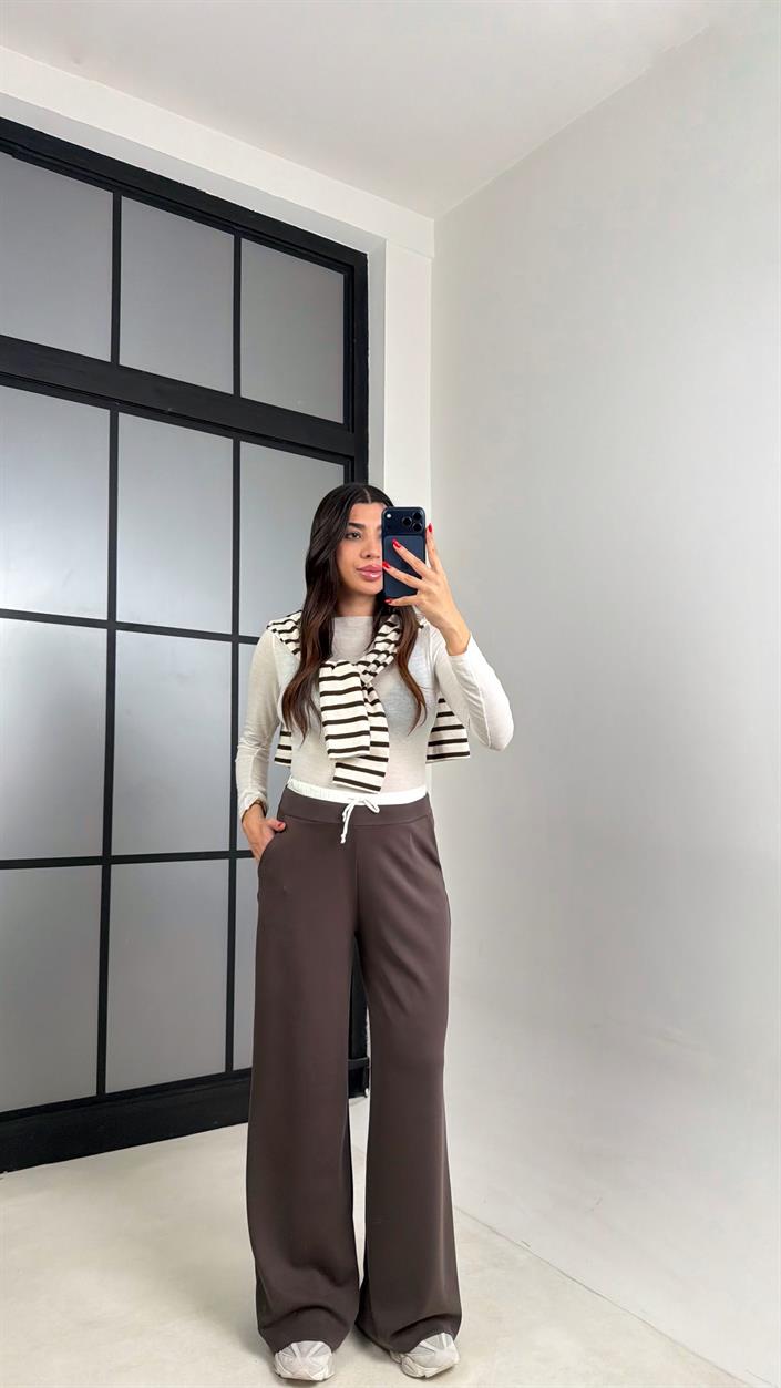Kahve Beli Lastikli Modal Kumaş Pantolon GAUS-00914