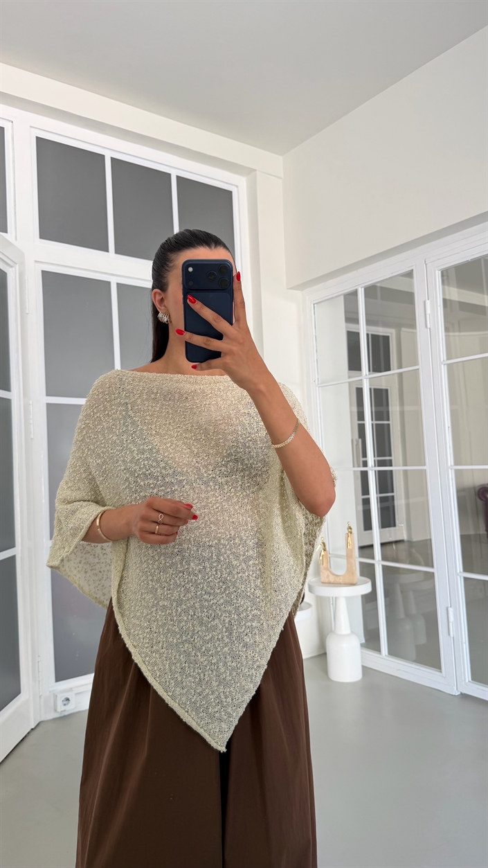 Ekru Asimetrik Pul Detaylı Panço GAUS-01849