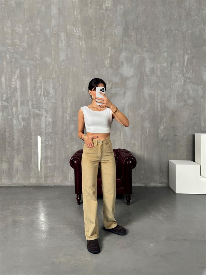 Romeo ZR Model Bej Kadife Pantolon