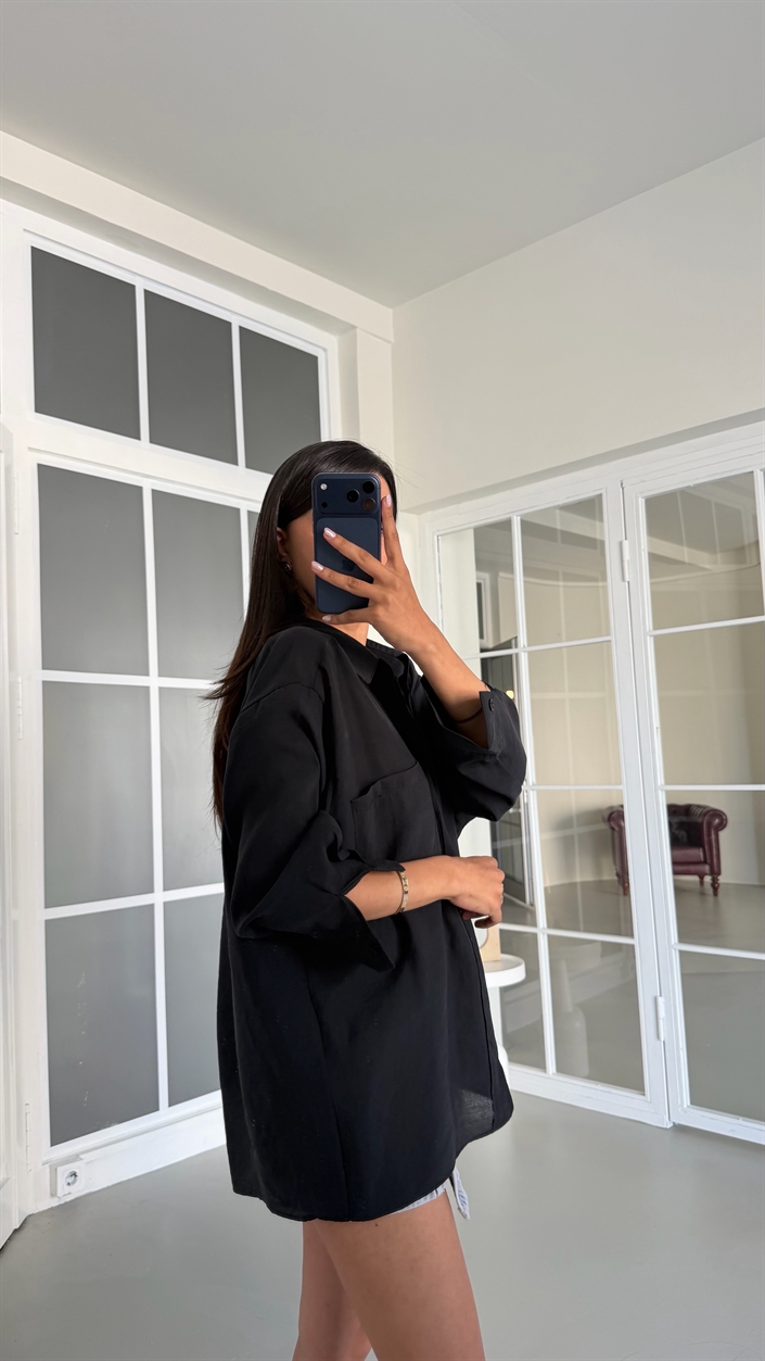 Siyah Oversize Tencel Gömlek GAUS-01698