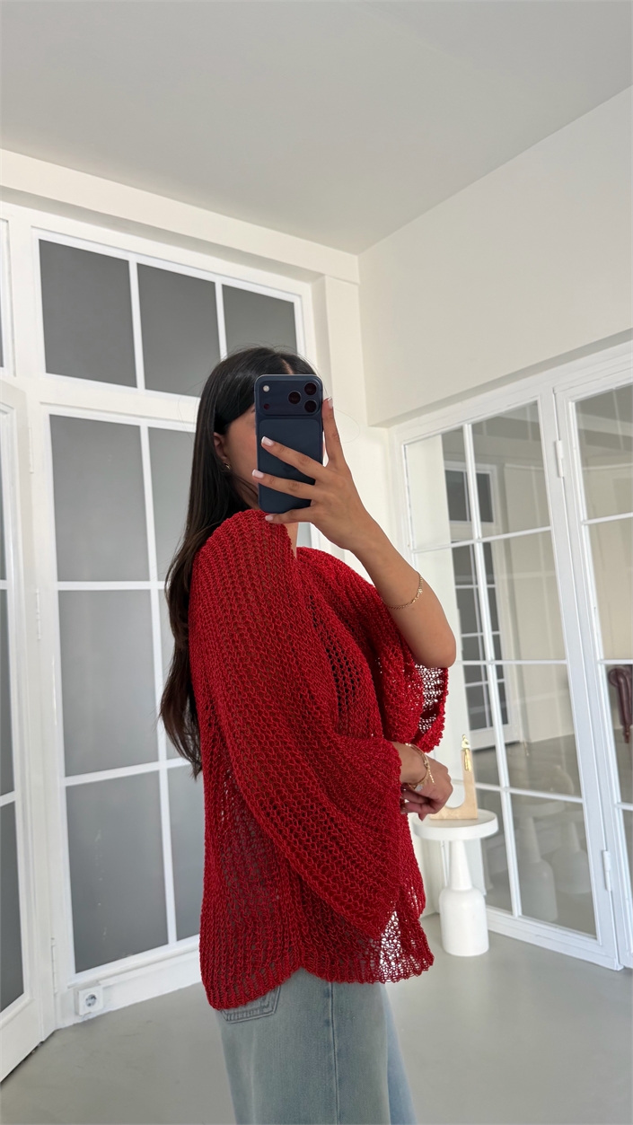 Kırmızı Ajurlu Triko Bluz GAUS-02064