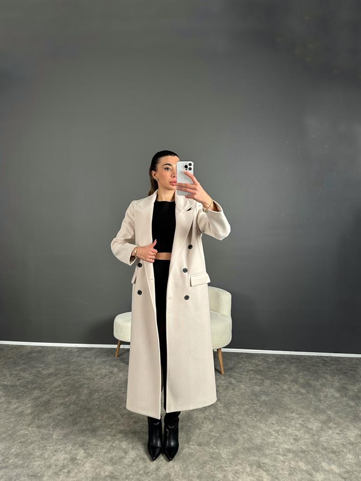 Willy Ekru Balıksırtı Premium Uzun Astarlı Kaban 