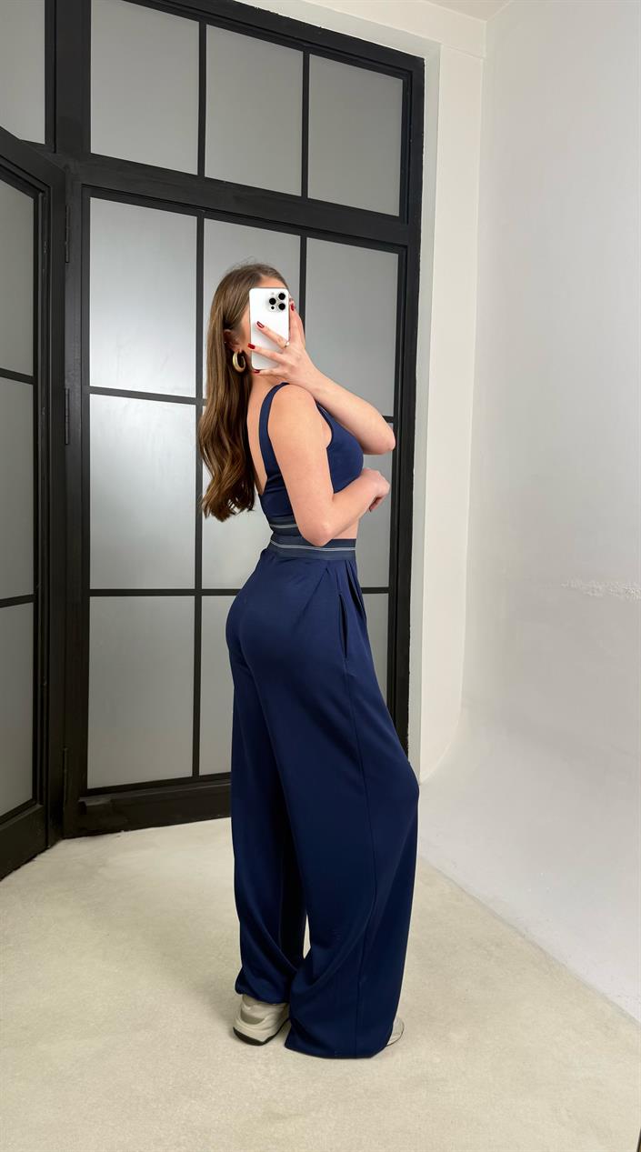 Lacivert Crop Pantolon İkili Muadil Takım GAUS-01254