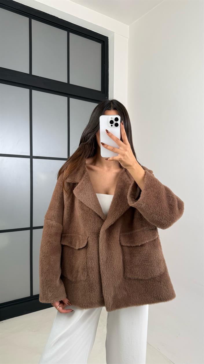 Kahve Astarlı Cepli Kürk Ceket GAUS-00214