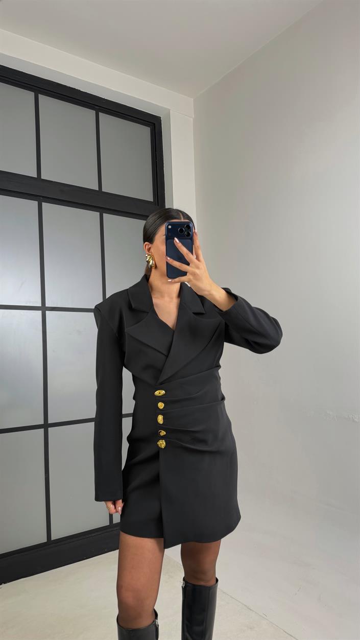Siyah Vatkalı Astarlı Ceket Elbise GAUS-01074