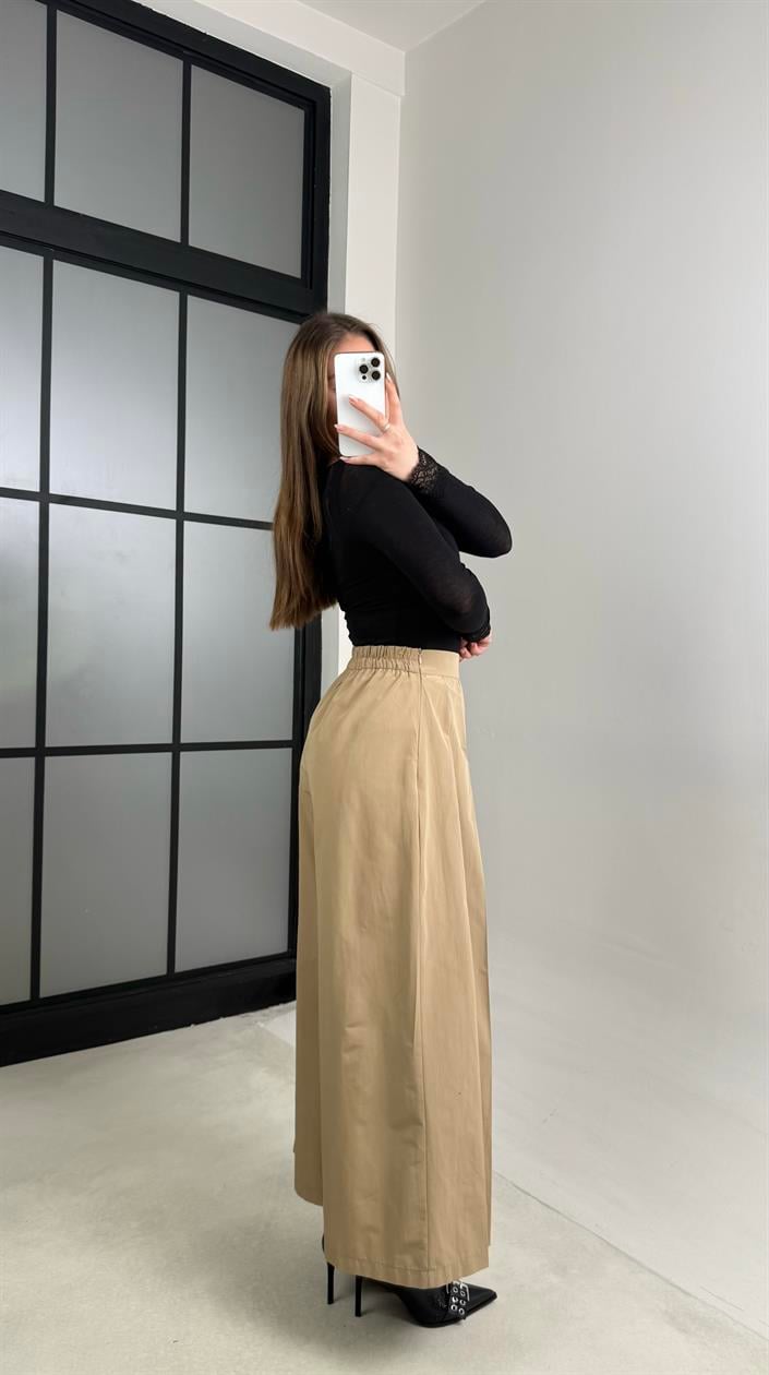 Camel Beli Lastikli Tasarım Pantolon GAUS-00994