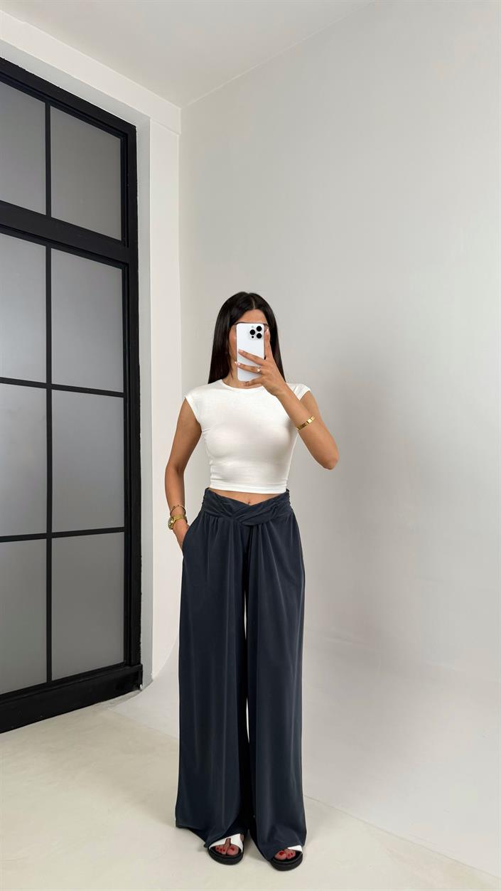 Antrasit Beli Çapraz Lastikli Bol Paça Oys Muadil Pantolon Gaus00607