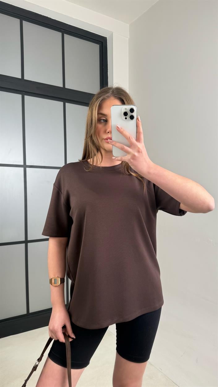 Kahve Basic Kısa Kol Modal Tshirt GAUS-01059