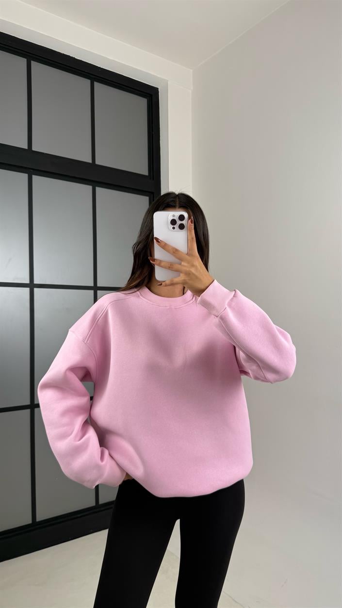 Pembe Şardonlu Basic Sweatshirt GAUS-00219