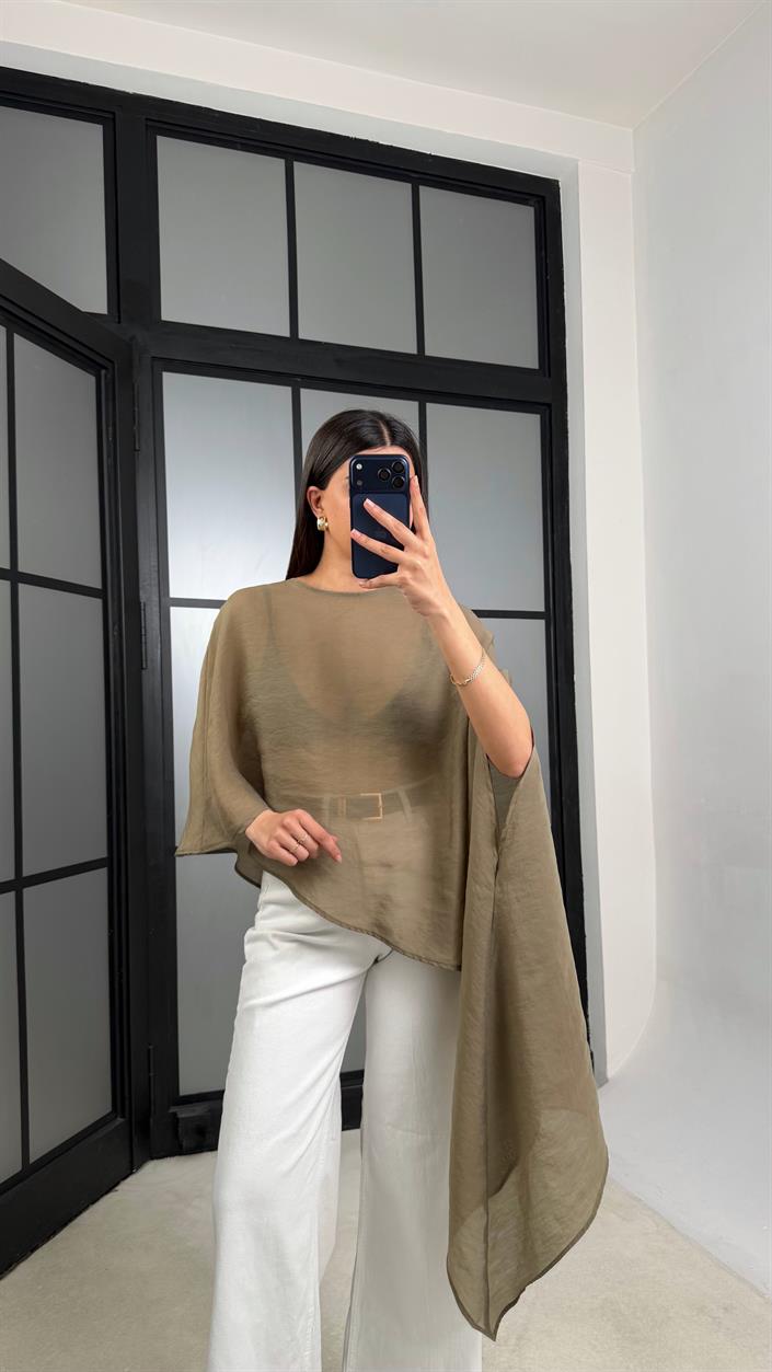 Haki ZR Model Asimetrik Transparan Bluz GAUS-01366