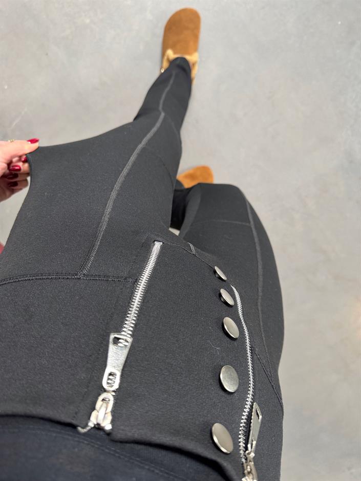 LO Çift Fermuarlı Siyah Çelik İspanyol Paça Tayt