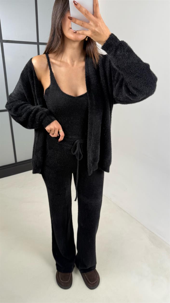 Siyah 3lü Peluş Tüylü Takım GAUS-00441