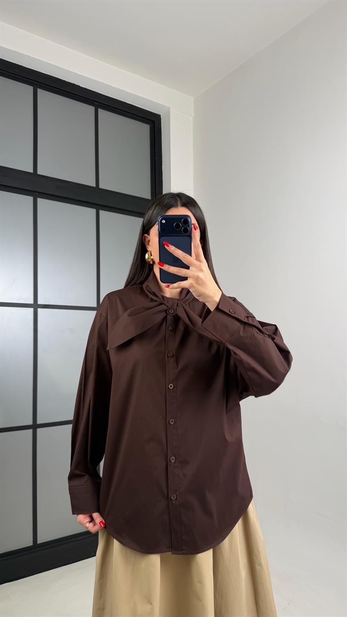 Kahve Fular Yakalı Gömlek GAUS-00981