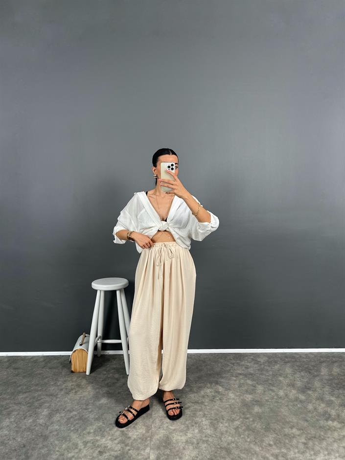 Funi Taş Beli İpli  Ayrobin Şalvar Pantolon