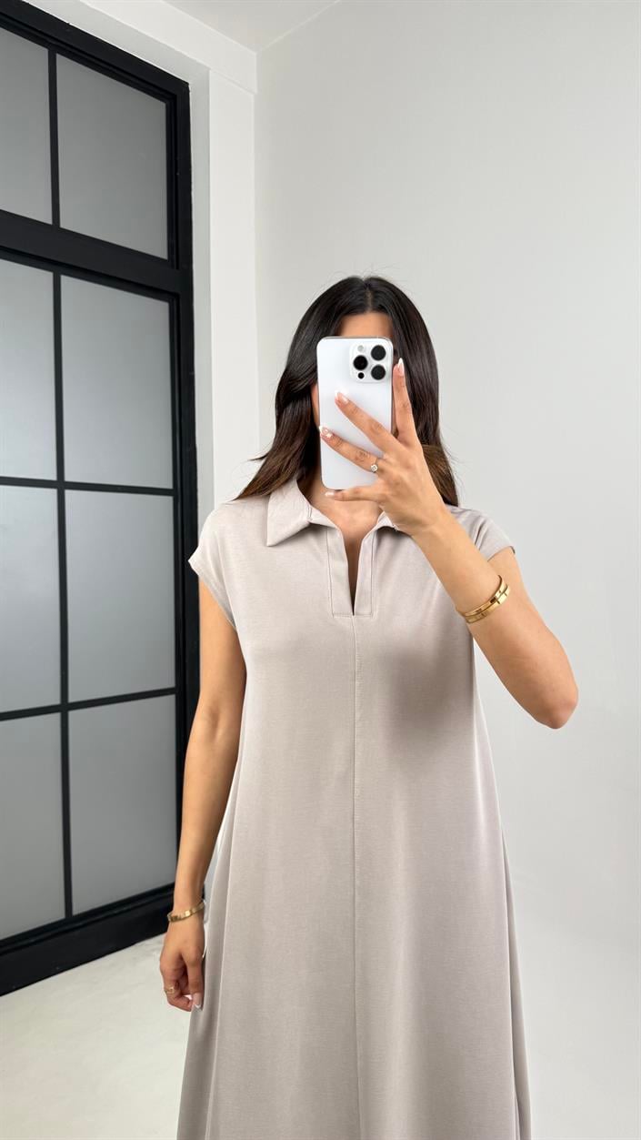 Taş MD Muadil Polo Yaka Cepli Basic Elbise Gaus00568