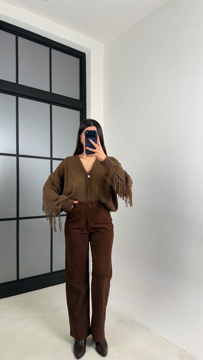 Kahve Süet Muadil Pantolon GAUS-00775