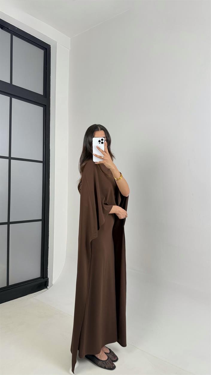 Acı Kahve Pelerinli Elbise Modal Premium Takım Gaus00625