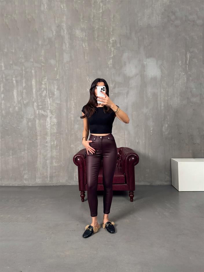 Vespera Bordo Mumlu Dar Paça Pantolon