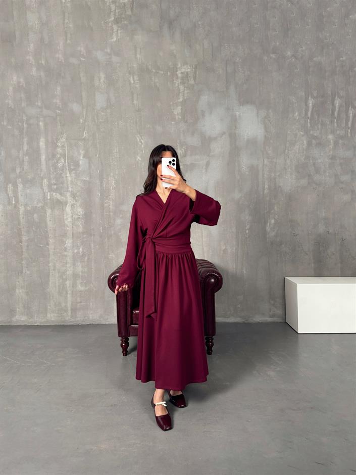 Vera Bordo Bağlamalı Bluz Etek Modal Takım