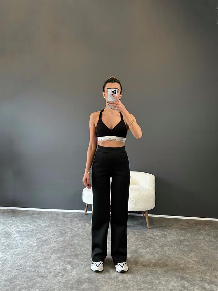 Sofy Siyah Model Scuba Palazzo Pantolon 