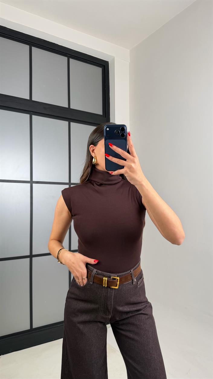Acı Kahve Balıkçı Yaka Sıfır Kol ZR Model Bodysuit GAUS-00942