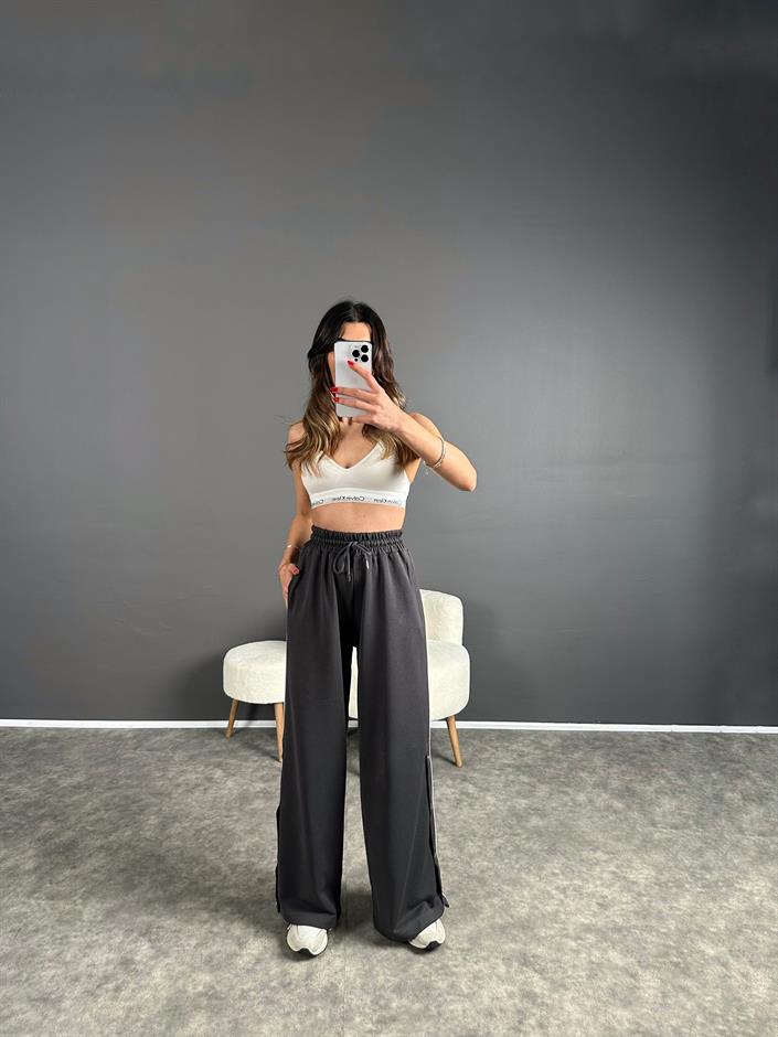 Füme Şeritli Çıtçıt Düğmeli Eşofman Altı