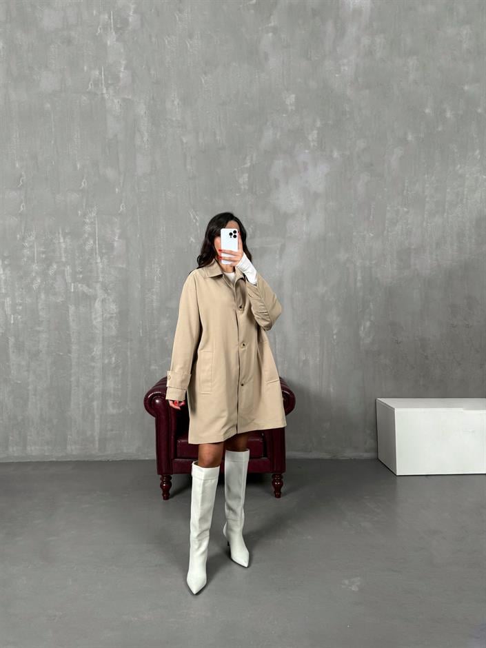 Raven Taş ORJ MD Etiketli Astarlı Atkı Detaylı Trençkot