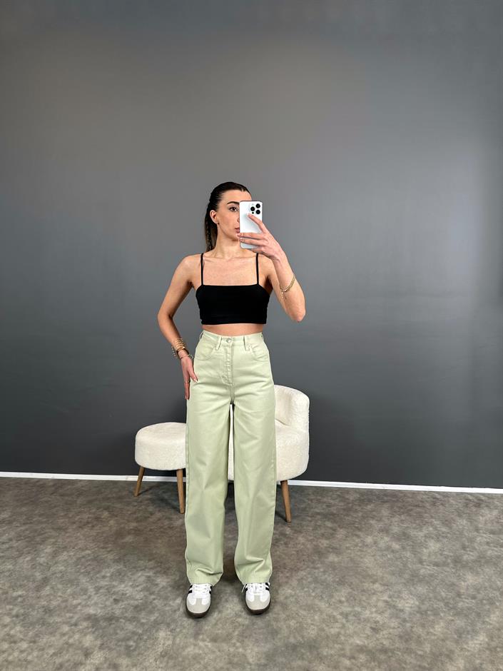 Soft Yeşil Yüksek Bel Baggy Jean