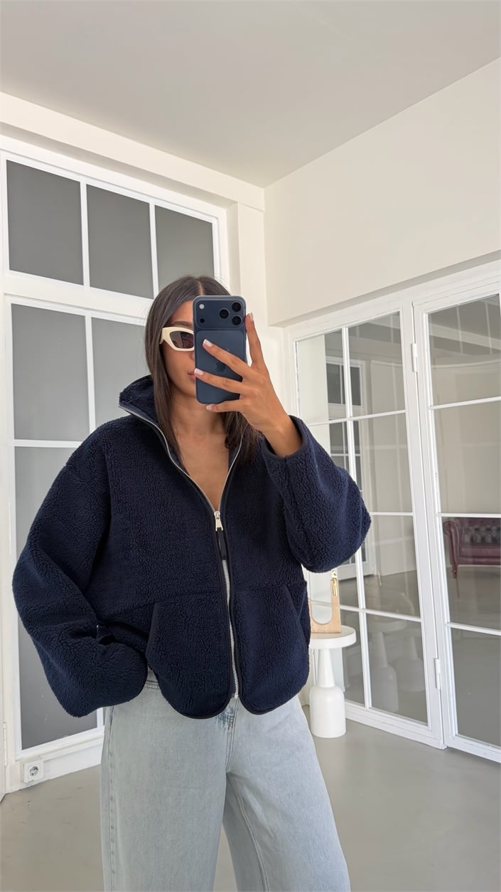 Lacivert Fermuarlı Cepli Polar Sweatshirt GAUS-02031