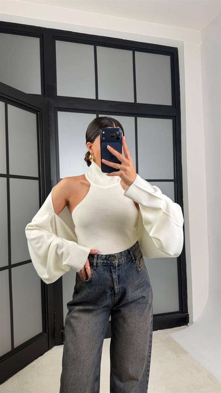 Ekru Bolero Detaylı İkili Triko Takım GAUS-01170