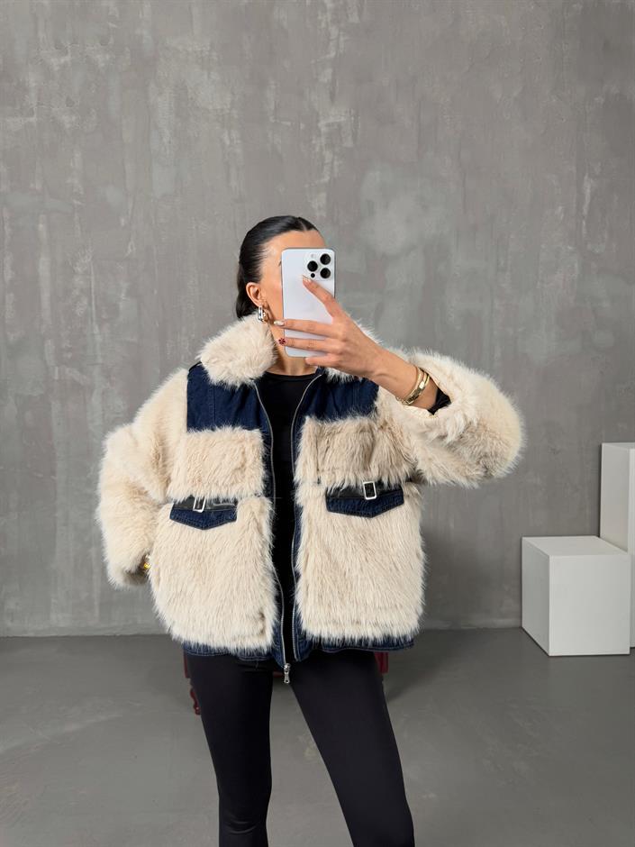 Monty Taş Peluş Kürk Denim Karışımlı Tasarım Ceket