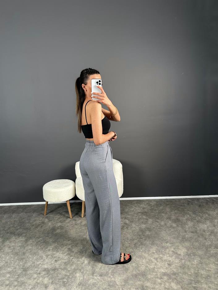 Vive Gri Keten Arkası Lastikli Pantolon