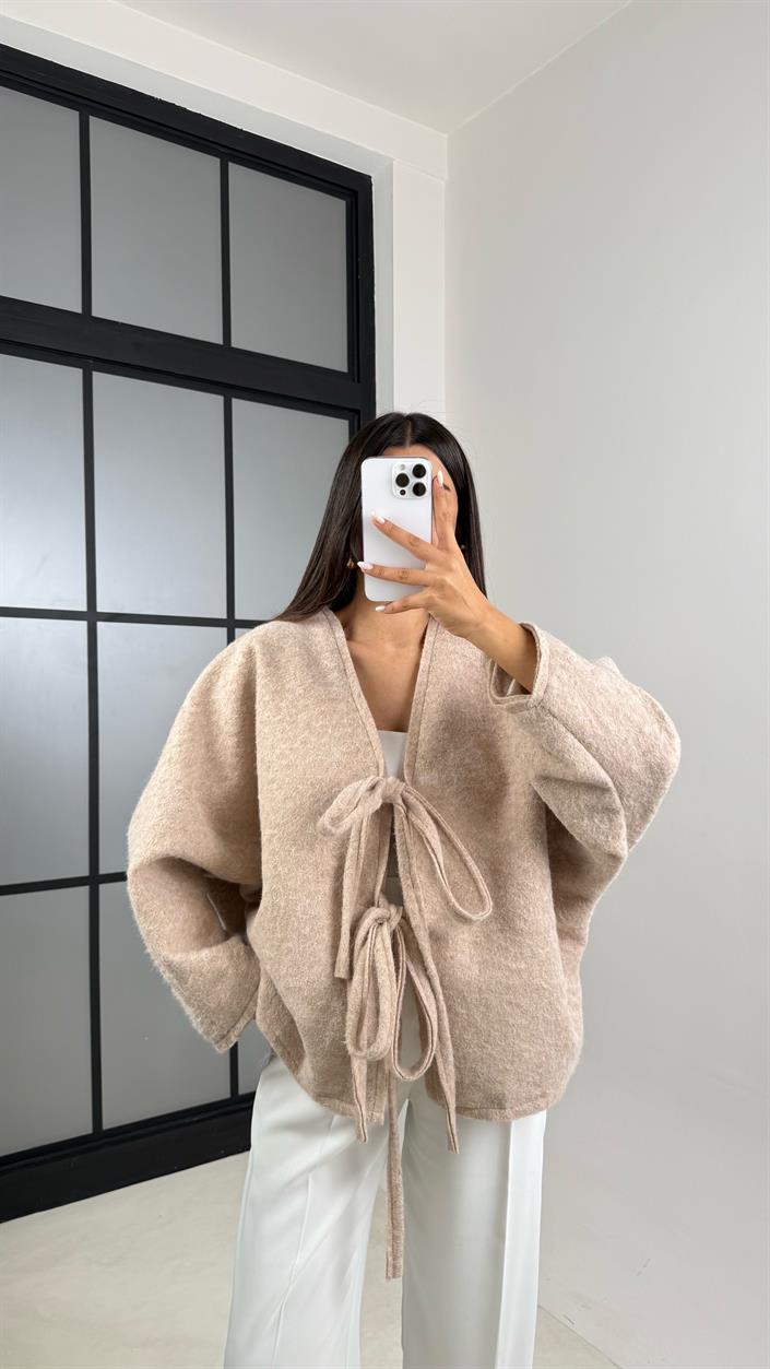 Taş Kırçıllı Astarlı Önden Bağlamalı Premium Ceket GAUS-00512