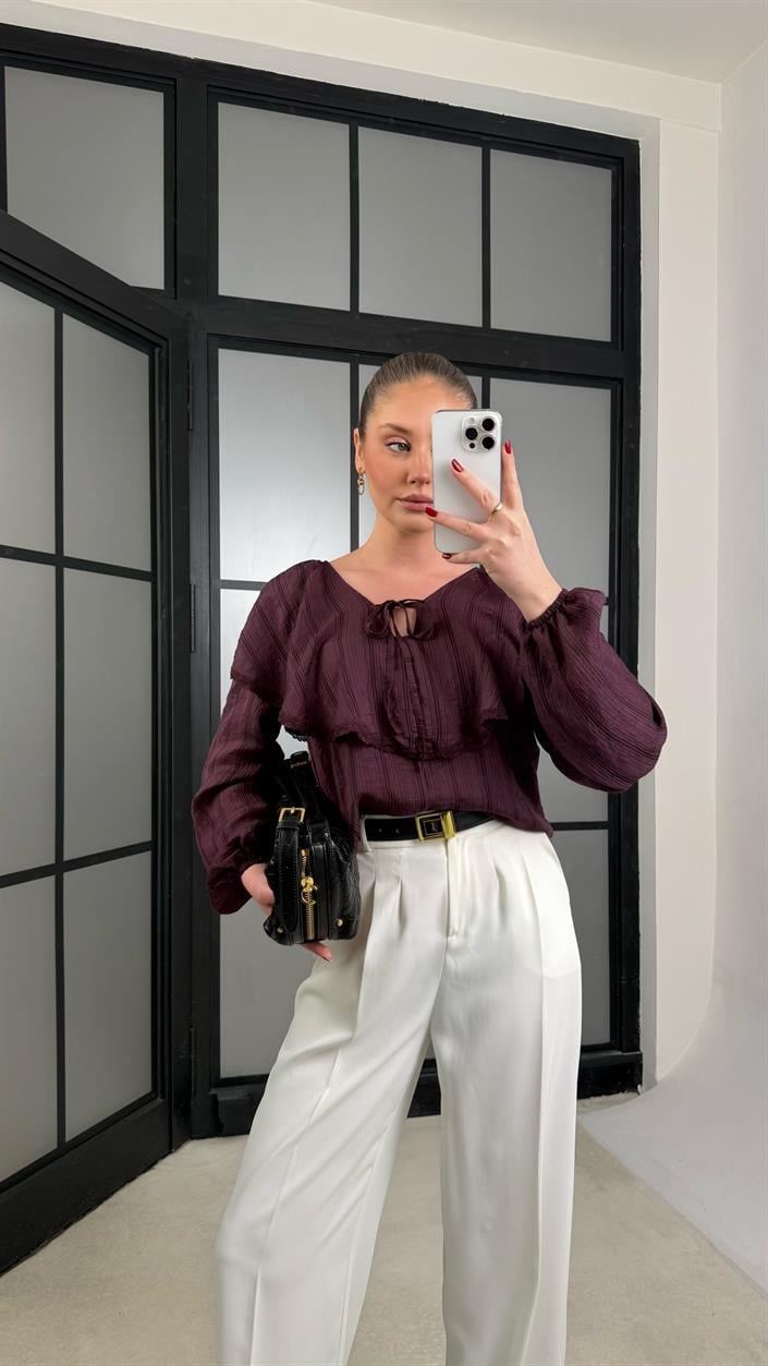 Mürdüm Bebe Yaka Volanlı Gömlek GAUS-01274