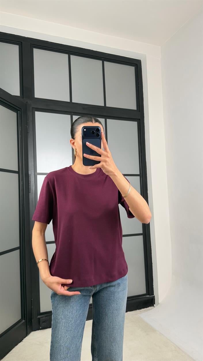 Mürdüm Kısa Kol Basic Tshirt GAUS-01417