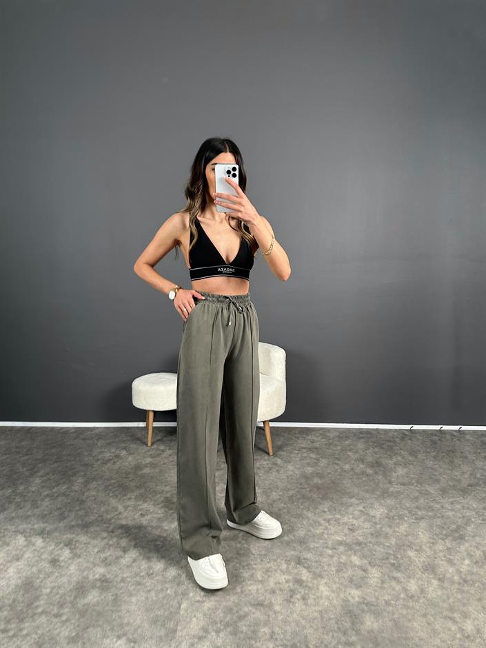 MD Haki Tensel Dokulu Beli Lastikli Pantolon