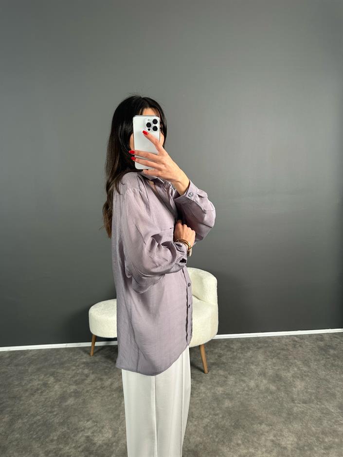 Lulu Gri Oversize Salaş Gömlek