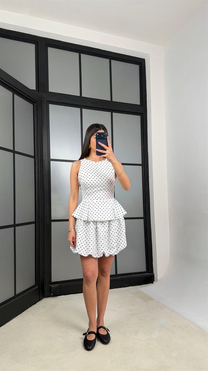 Beyaz Puantiye Desenli Etek Bluz İkili Takım PNY07 GAUS-01340