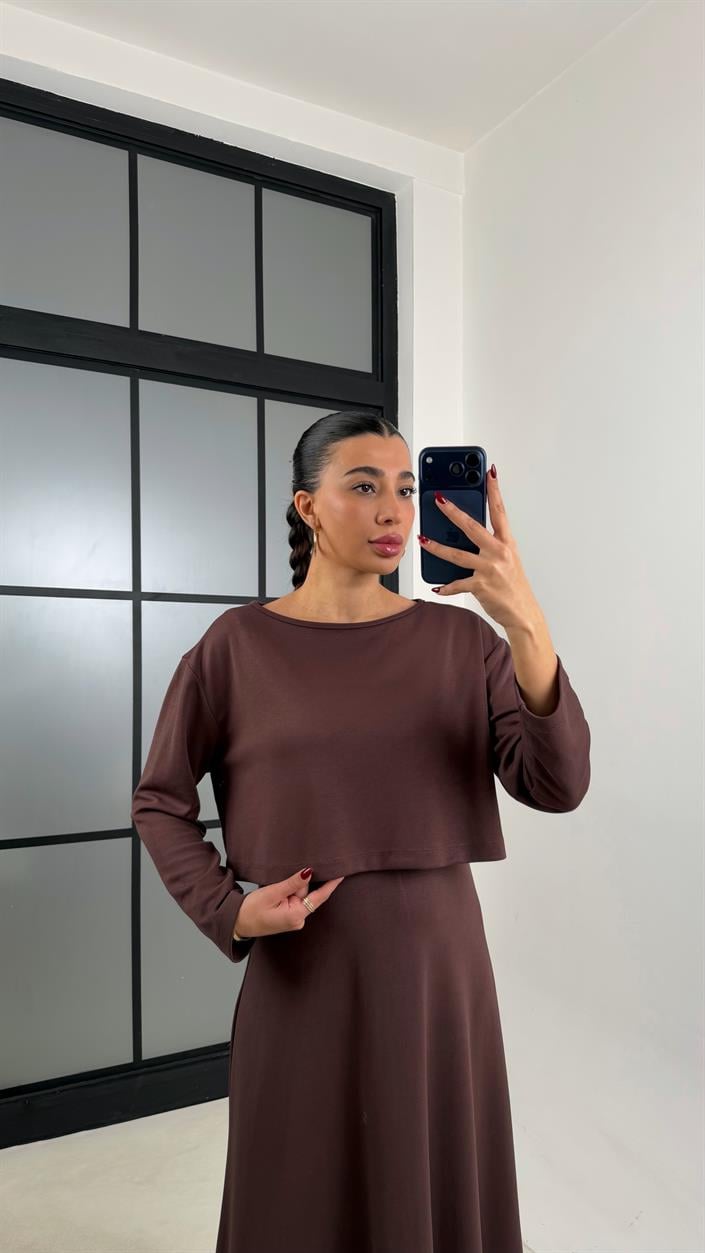 Acı Kahve Kazak Elbise İkili Basic Modal Takım GAUS-00722