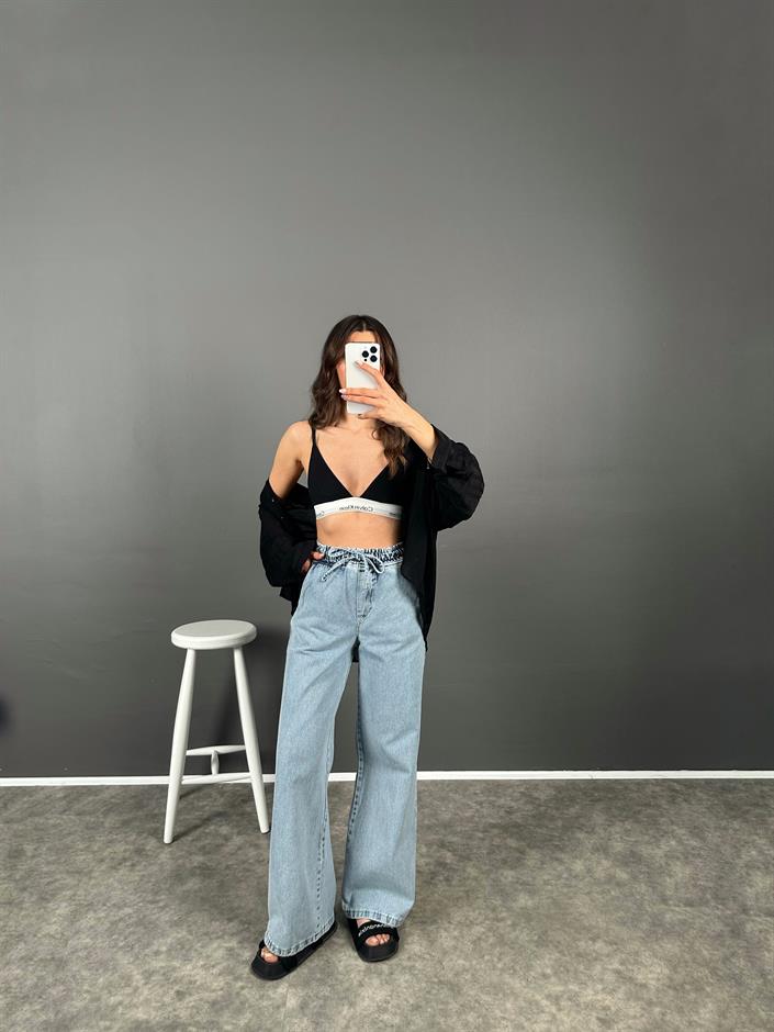 Premium Beli Lastikli Mavi Jean