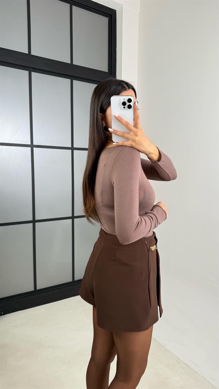 Acı Kahve Zincir Detaylı Şort Etek GAUS-00590