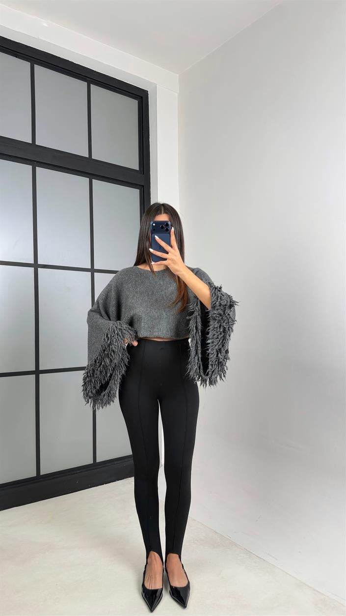 Siyah Çımalı Topuktan Geçirmeli Tayt GAUS-00642