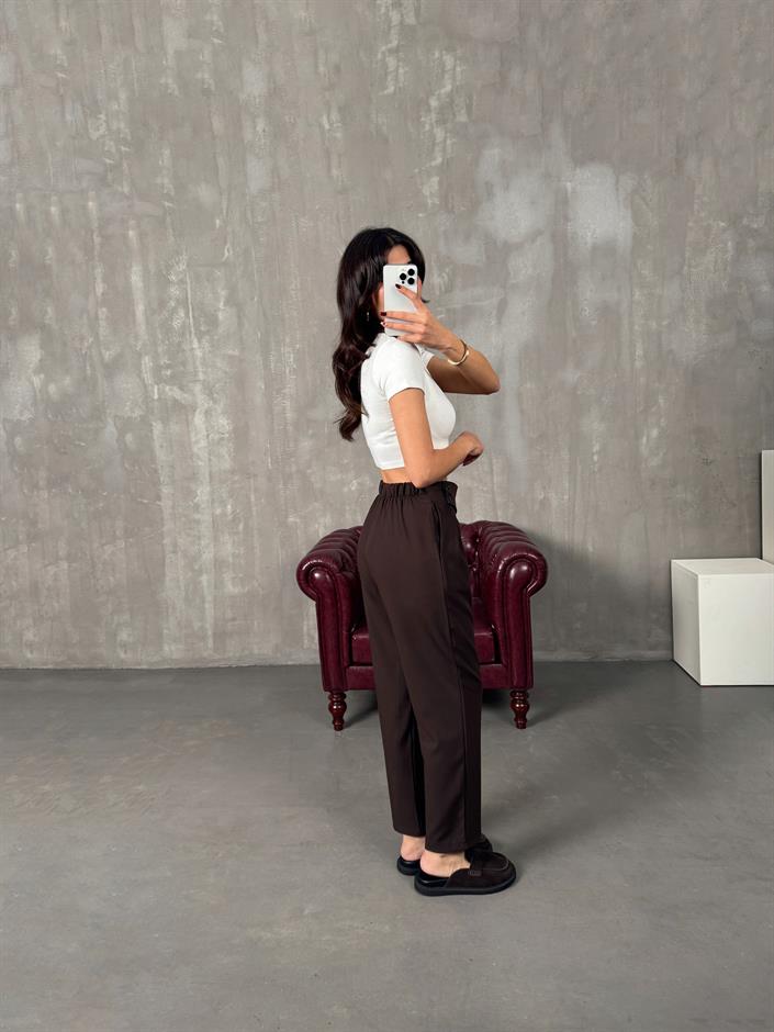 Punta Acı Kahve Arka Beli Lastikli Tasarım Pantolon