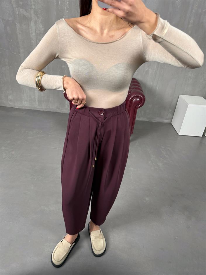 Dona Bordo İthal Kumaş Beli Lastikli Jogger Pantolon