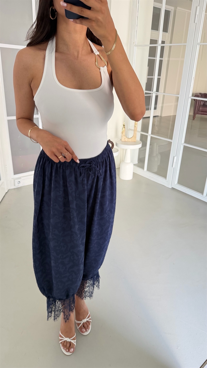 Lacivert Beli Lastikli Dantel Detaylı Pinterest Şalvar GAUS-01763