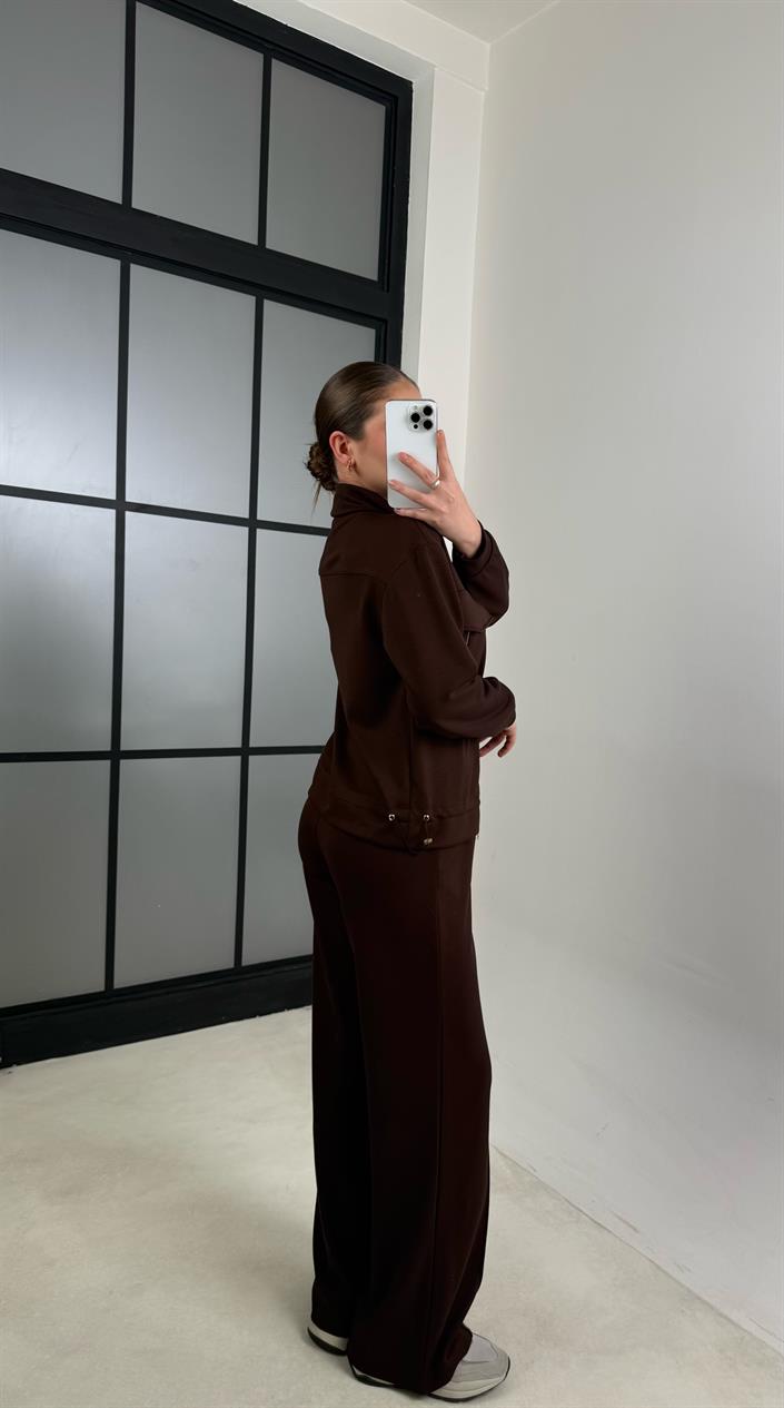 Acı Kahve Cep Detaylı Hırka Beli Lastikli Pantolon Modal Takım GAUS-00620
